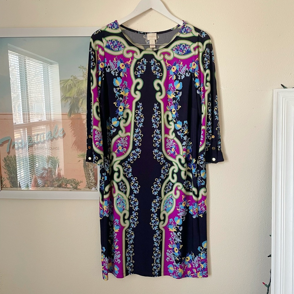Chico’s Paisley Floral Shift Knee Length Mini Dress